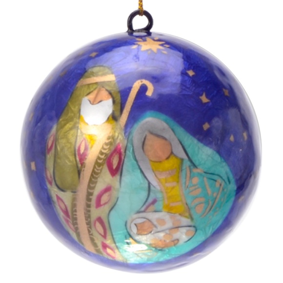Holy Family Lacquered Hand-made Painted Capiz Christmas Ornament - Picture 2 of 4